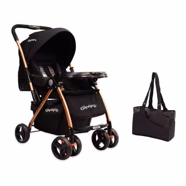 ست کالسکه و ساک لوازم اسپرینگ کد 047 black-gold