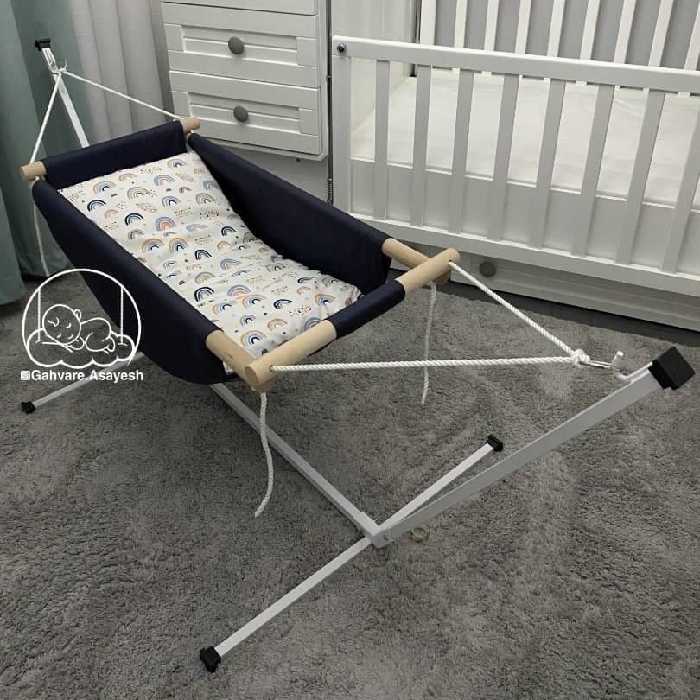 ننو گهواره سنتی آسایش نوزاد مدل نوک مدادی طرح رنگین کمان سرمه ای