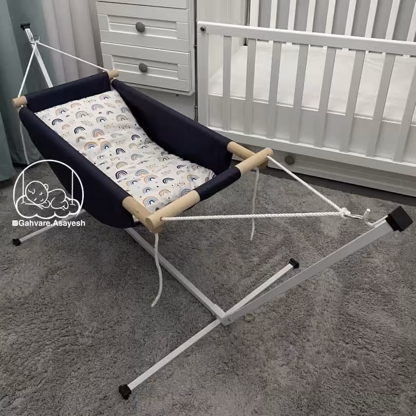 ننو گهواره سنتی آسایش نوزاد مدل نوک مدادی طرح رنگین کمان سرمه ای