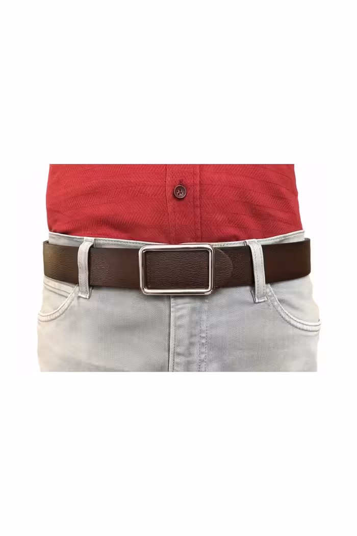 کمربند چند رنگ مردانه و زنانه چرم اصل جدید قهوه ای تیره بادوام با سنجاق سگک نقره براق 4 سانتی متری GoDeri