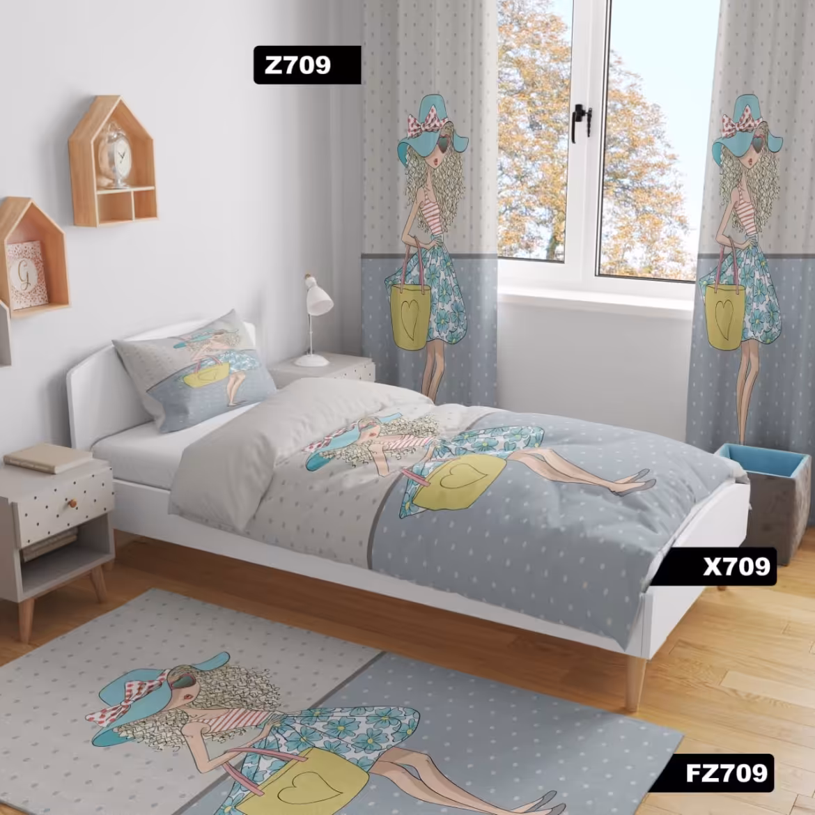 روتختی و یک عدد پنل پرده و فرش کودک طرحx709