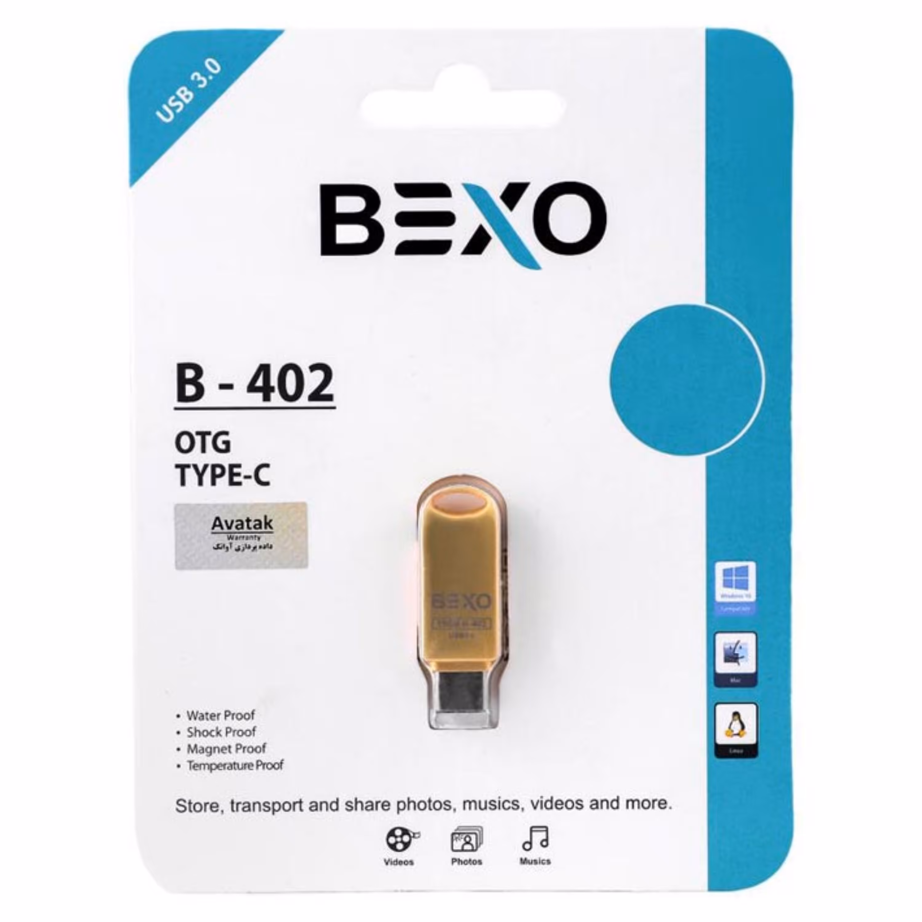 فلش 16GB  USB 3.1 - TypeC  Bexo B-402  با گارانتی مادام العمر