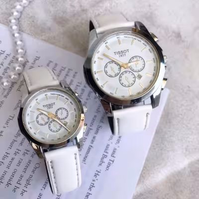 ساعت ست تیسوت بند چرم سفید