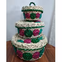 باکس سه تیکه حصیری  طنابی قطر 15و20و25نظم دهنده لوازم آرایشی زیورالات قیمت بترتیب 280و210و170بافت  محکم باهم 650