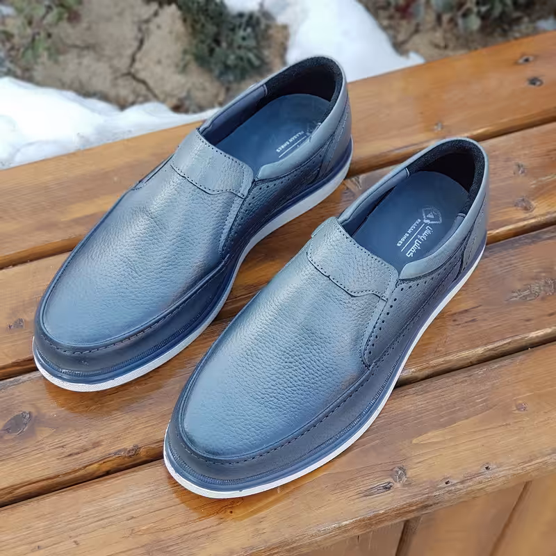 کفش روزمره مردانه مدل چرم طبیعی کد 0014 رنگ طوسی