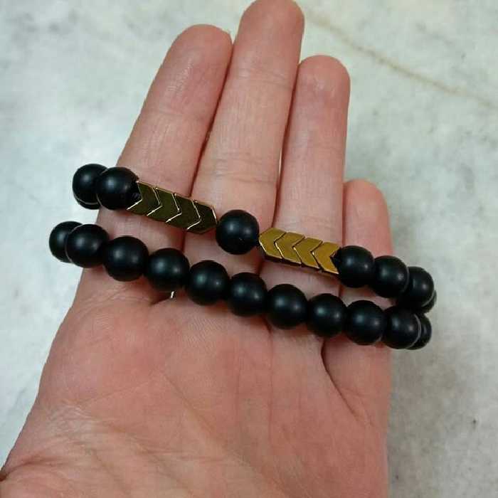 دستبند دوتایی جنس سنگ اونیکس 