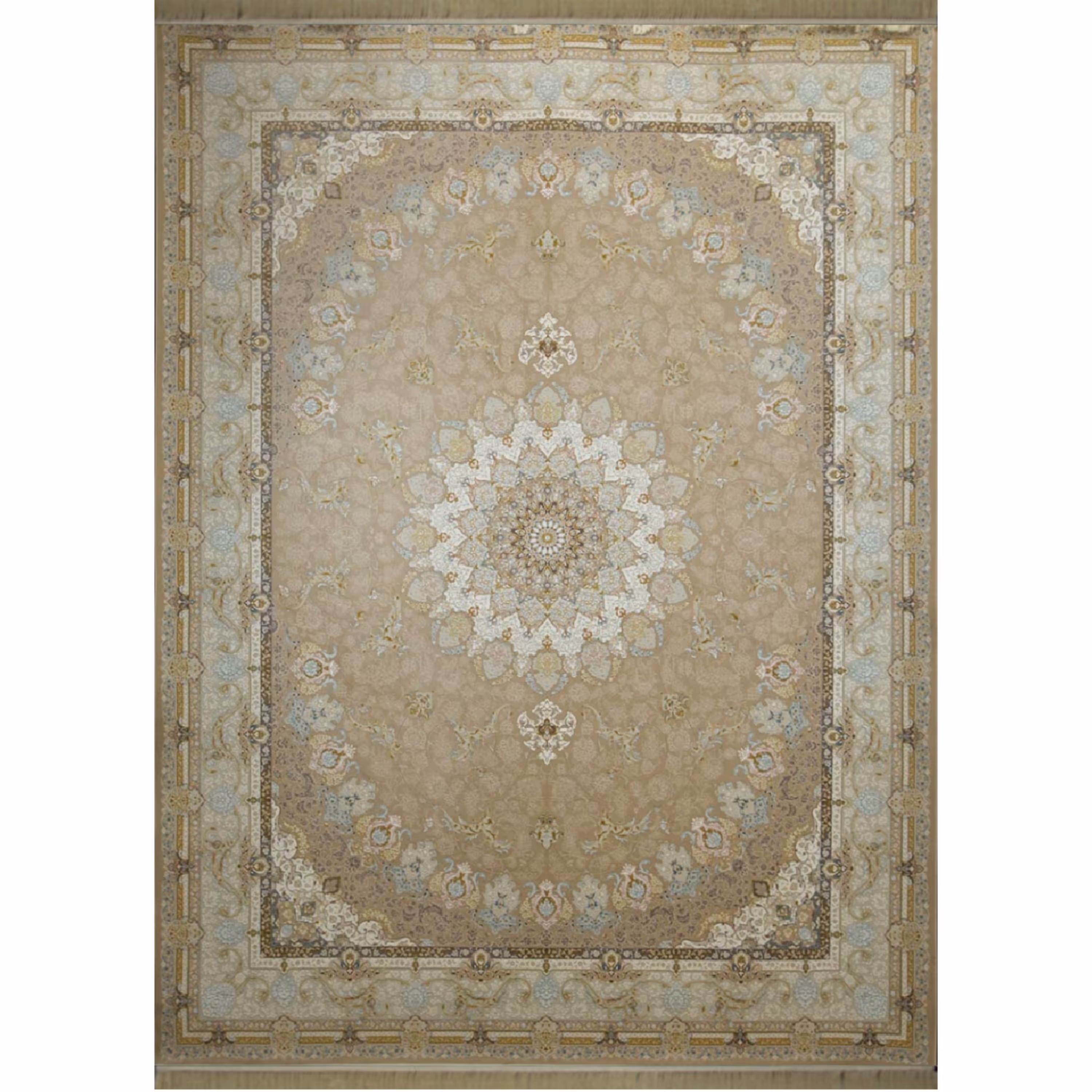 فرش ماشینی افرند 1500 شانه گل برجسته زمینه نسکافه ای کد 55012 (دوازده متری)