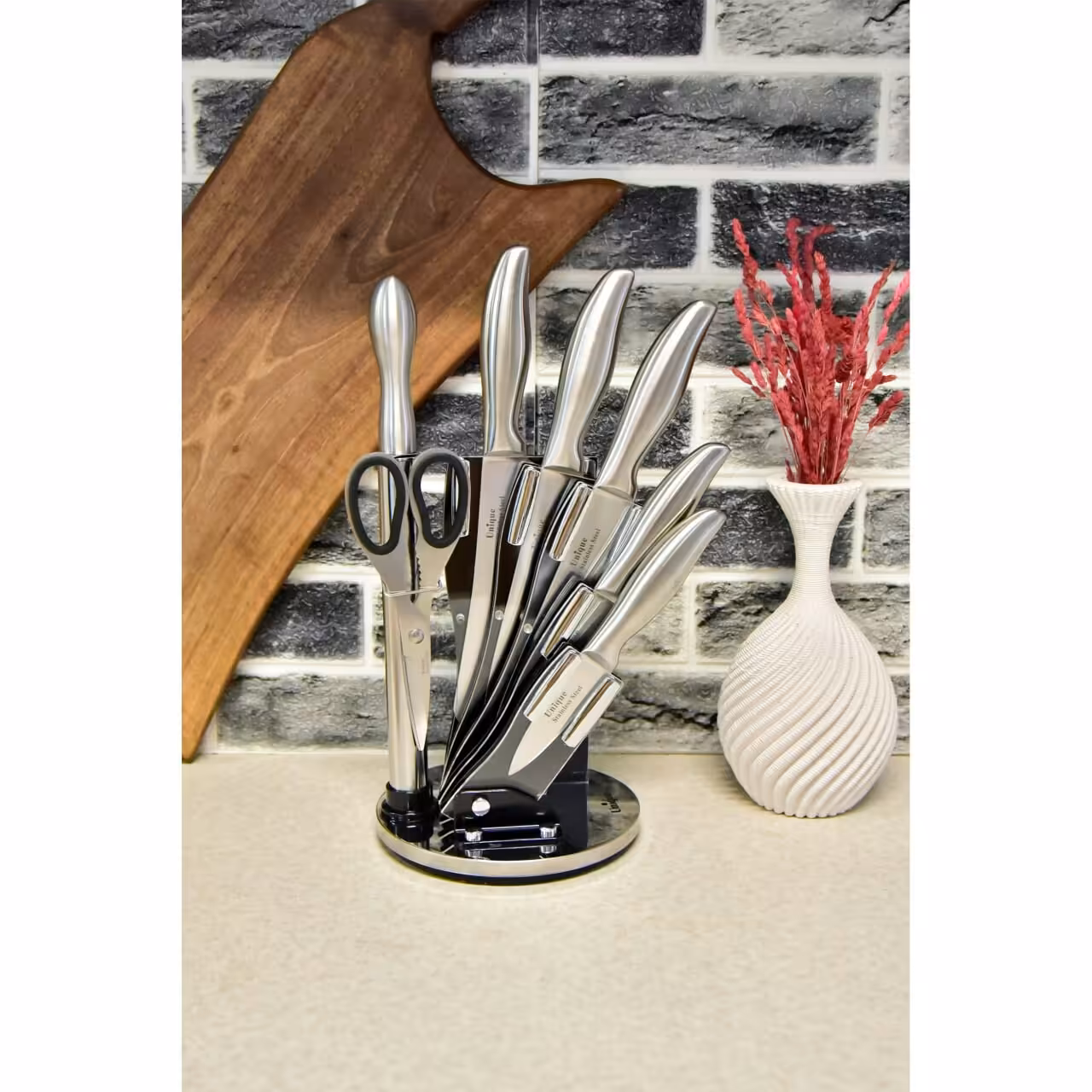  کارد و ساطور آشپرخانه  8 پارچه گردان 5100 برند (یونیک )  تمام استیل 