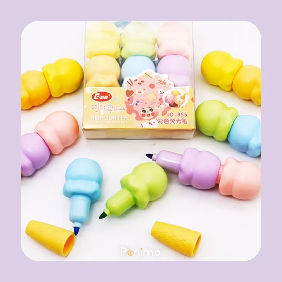 لوازم تحریر فانتزی هایلایتر فانتزی طرح بستنی قیفی2