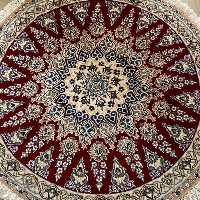 فرش دستبافت دایره 120در 120 نایین. ابریشم دار. چله نخ.  9لا. اعلا بافت. 