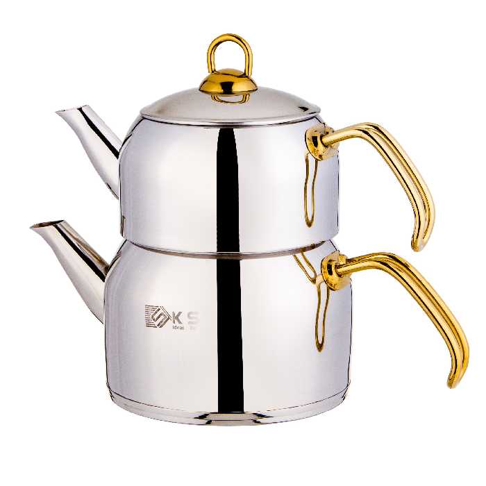 کتری لوله دار یراق طالا با قوری استیل برند کی اس تی 1060SG