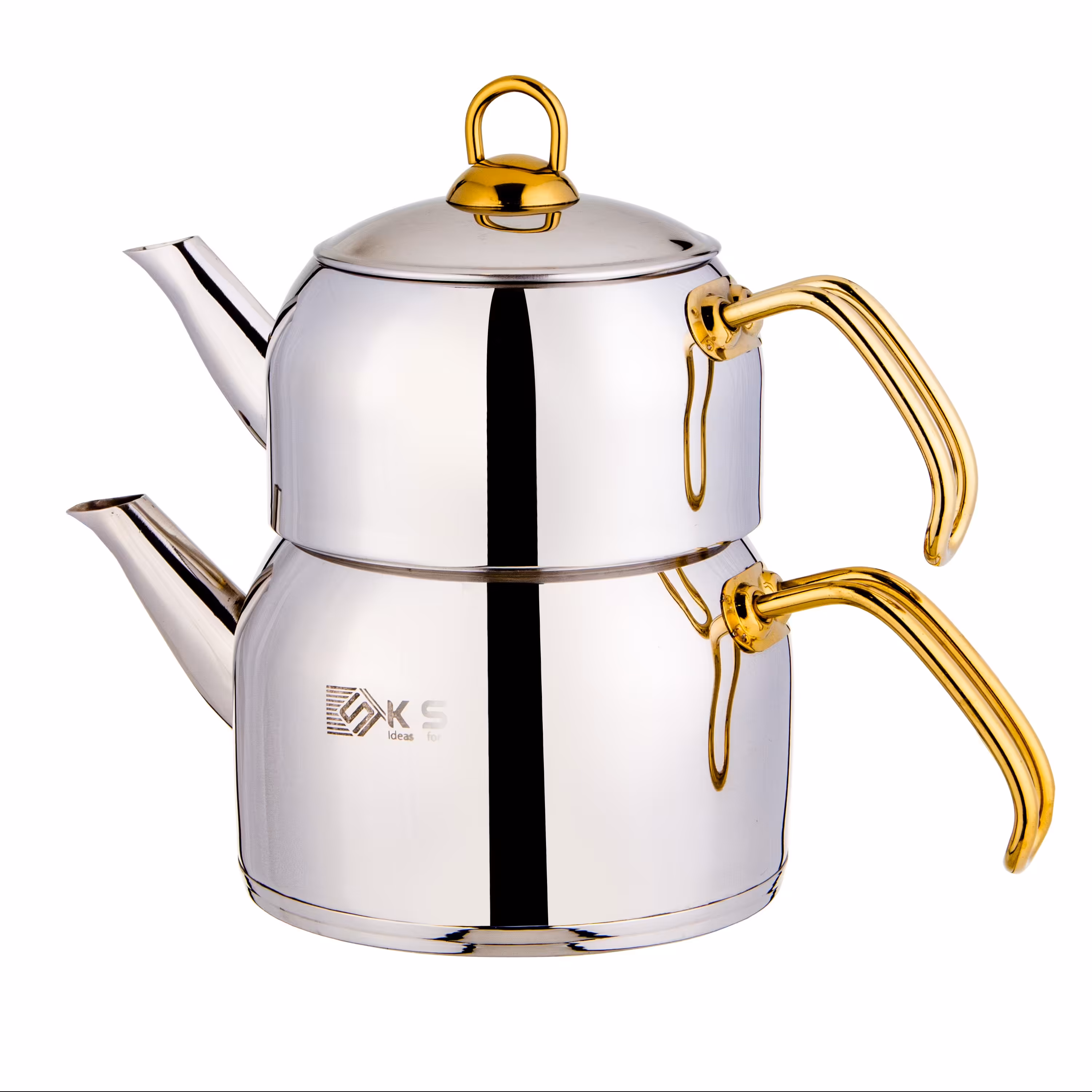 کتری لوله دار یراق طالا با قوری استیل برند کی اس تی 1060SG