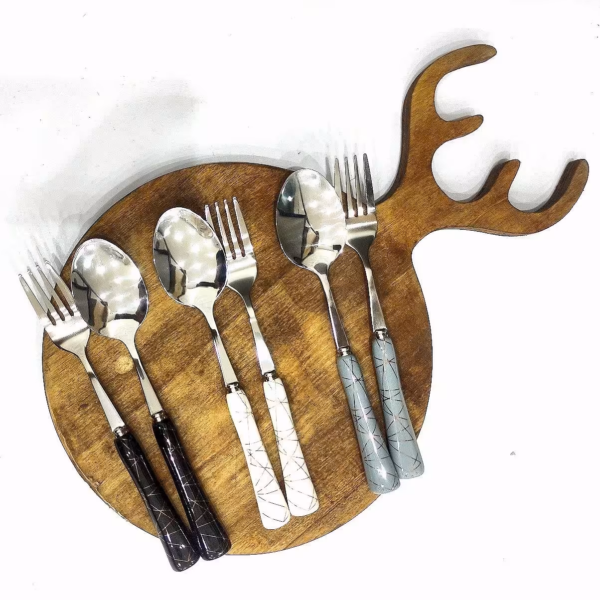 قاشق و چنگال غذا دسته سرامیکی طرح دار