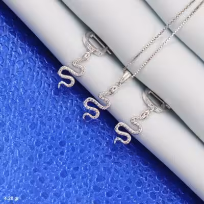 نیم ست نقره مدل مار بدون نگین و طرح تراش کد 1637