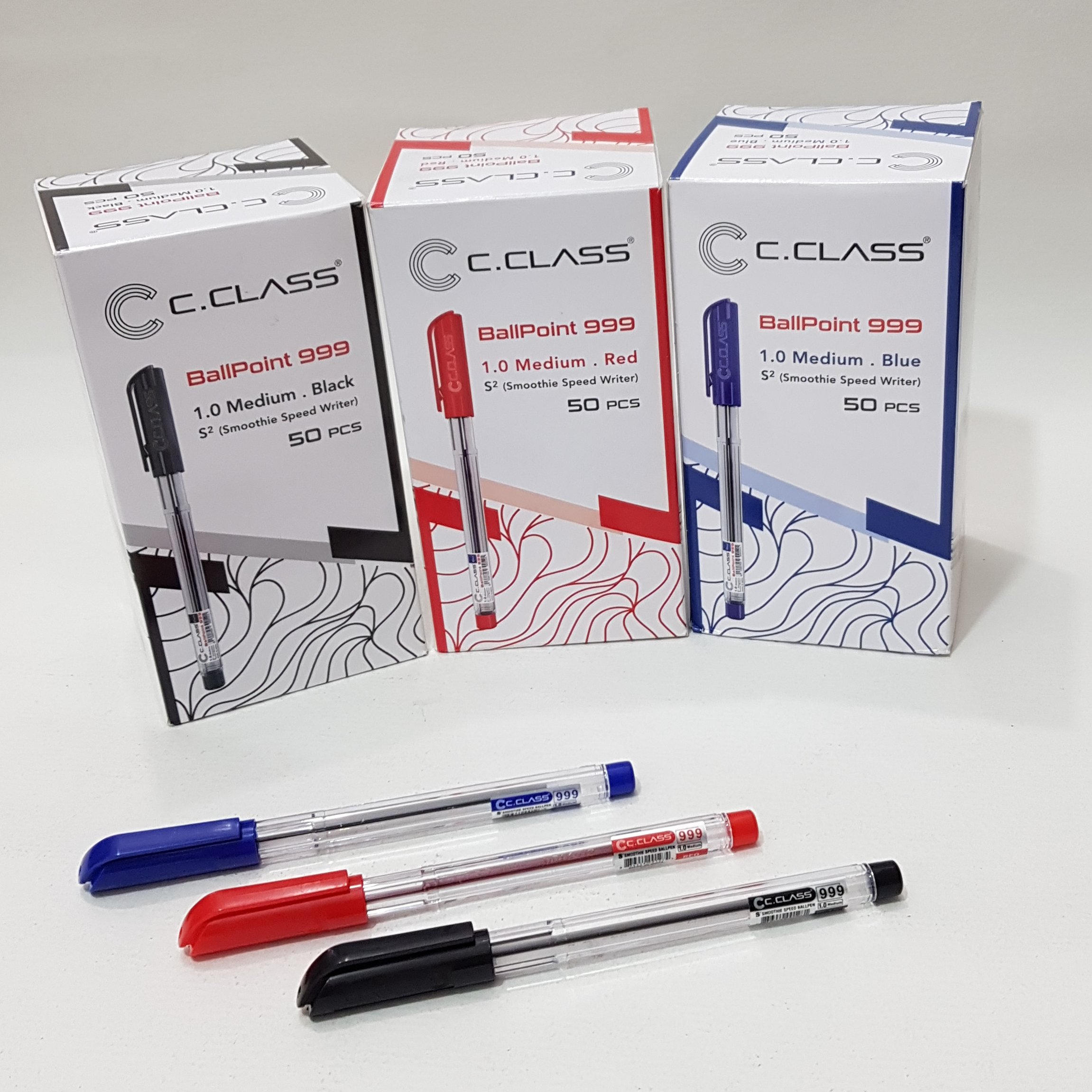 پک سه عددی خودکار سی کلاس قرمز مشکی آبی c.class ballpoint 999