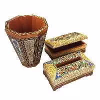 ست جعبه دستمال کاغذی و جا قاشقی با سطل خاتم کاری 