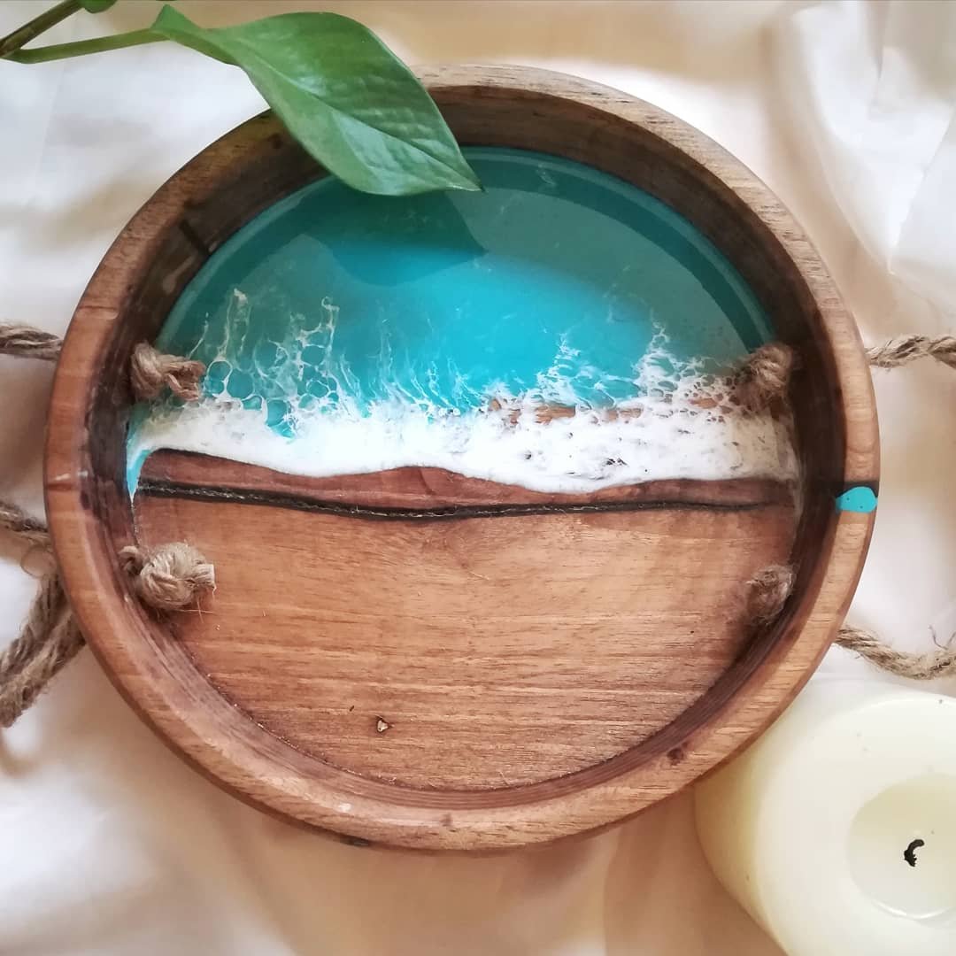 سینی (ظرف پذیرایی) چوب و رزین