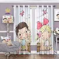 پرده اتاق کودک دوقواره پانچ آماده  طرح دختر و پسر کد S8902  