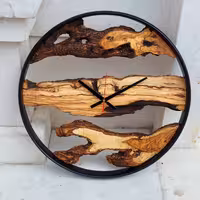 ساعت روستیک چوب  زیتون