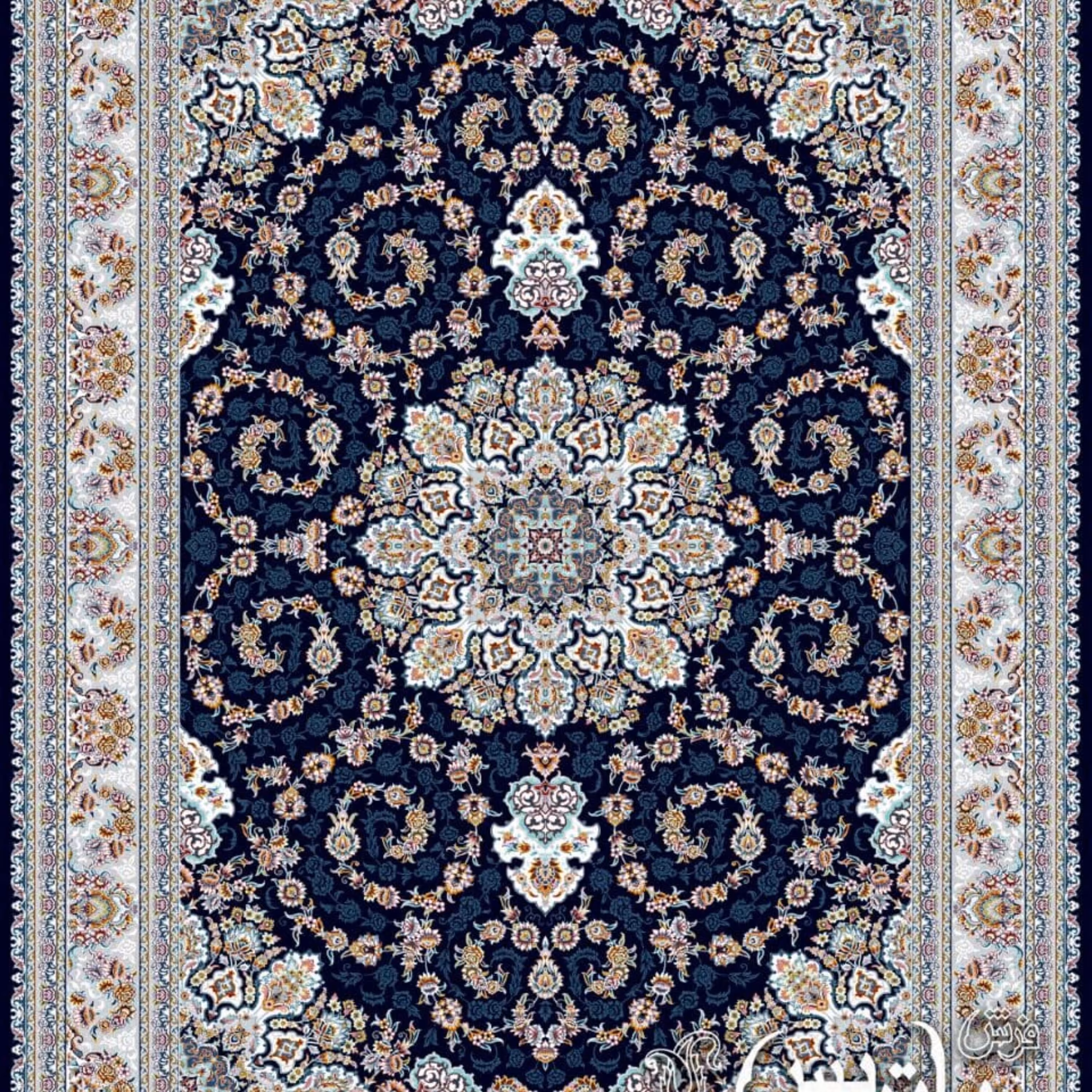 فرش پاتریس 700شانه تراکم 2550 طرح آیدا  سرمه ای 9متری