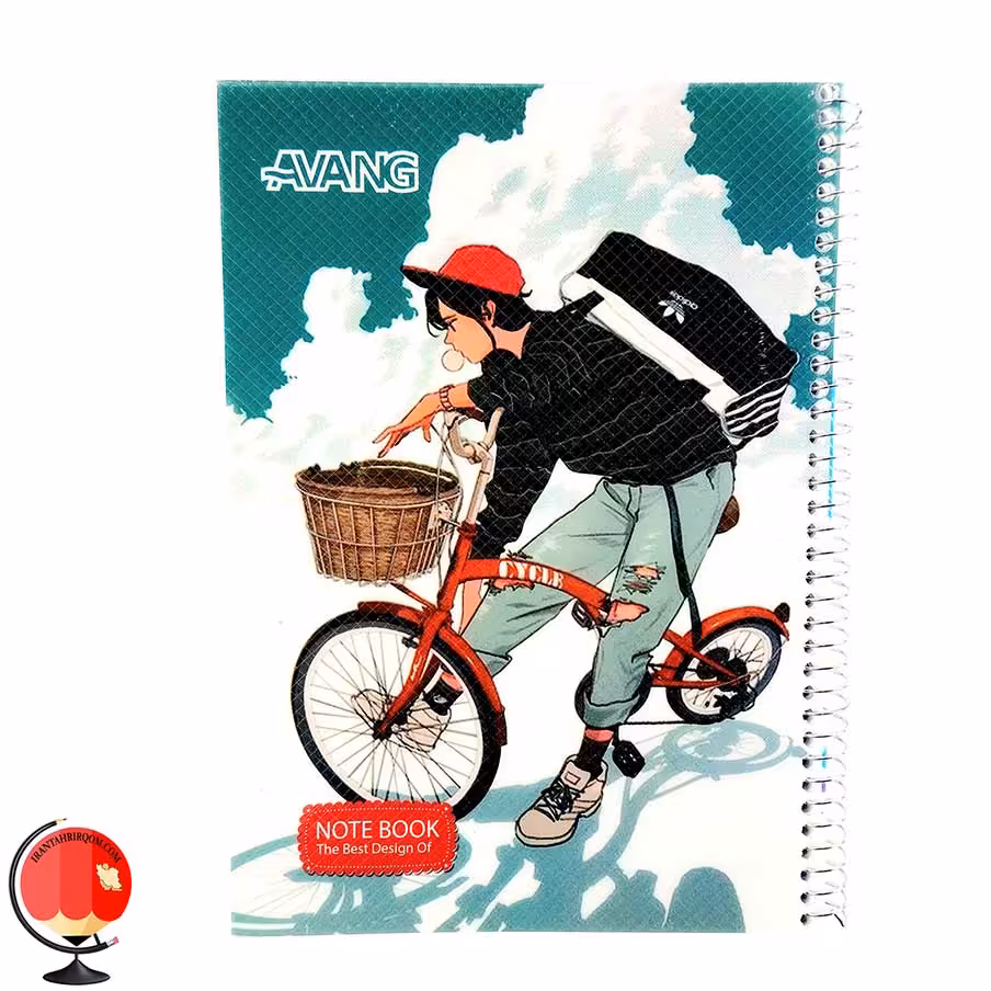 دفتر زبان سیمی دو خط 100 برگ برند آونگ طرح دوچرخه