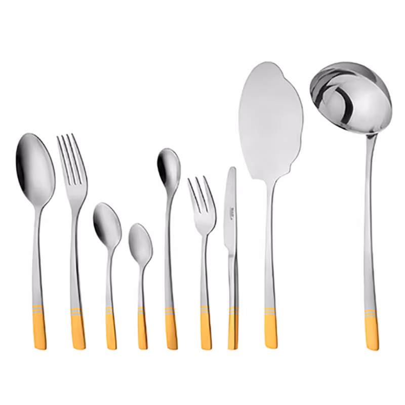 سرویس قاشق و چنگال 12 نفره ناب استیل طرح فلورانس دور طلایی (57 پارچه)