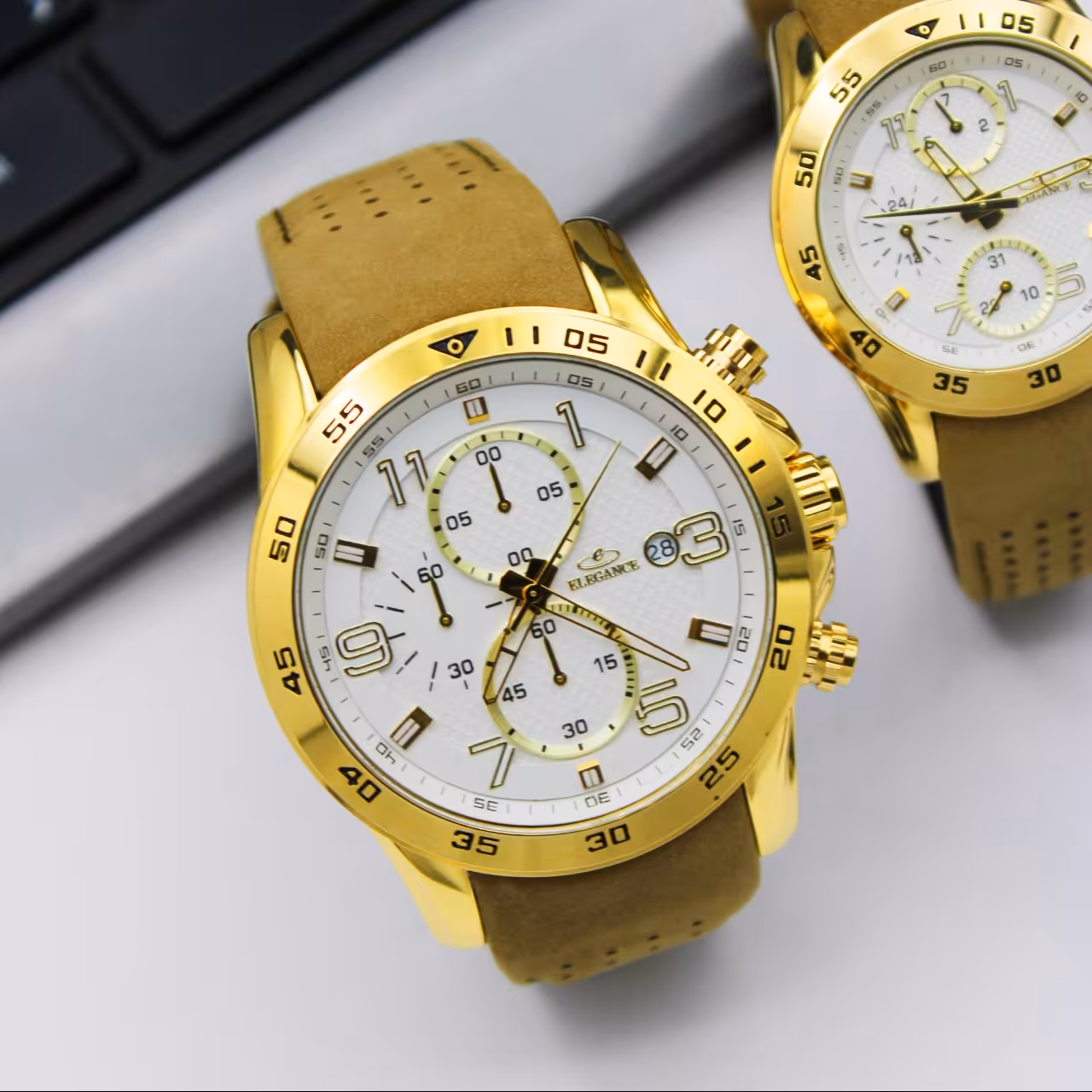 ساعت مچی ست زنانه و مردانه الگانس-بندچرم3موتور فعال (کورنو)مدل 88349