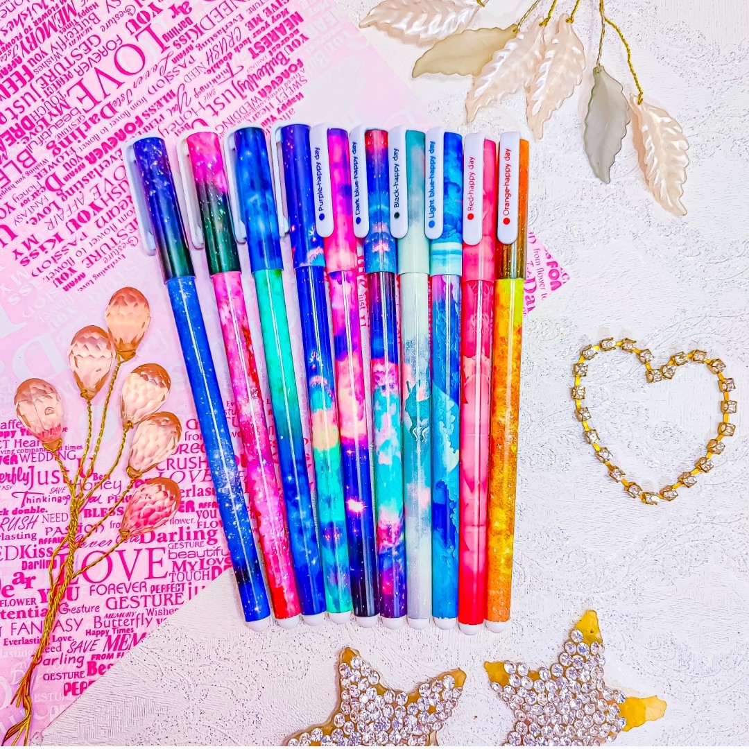 خودکار رنگی هپی دی. روان نویس رنگی کهکشانی. لوازم تحریر فانتزی . خودکار فانتری ده رنگ 