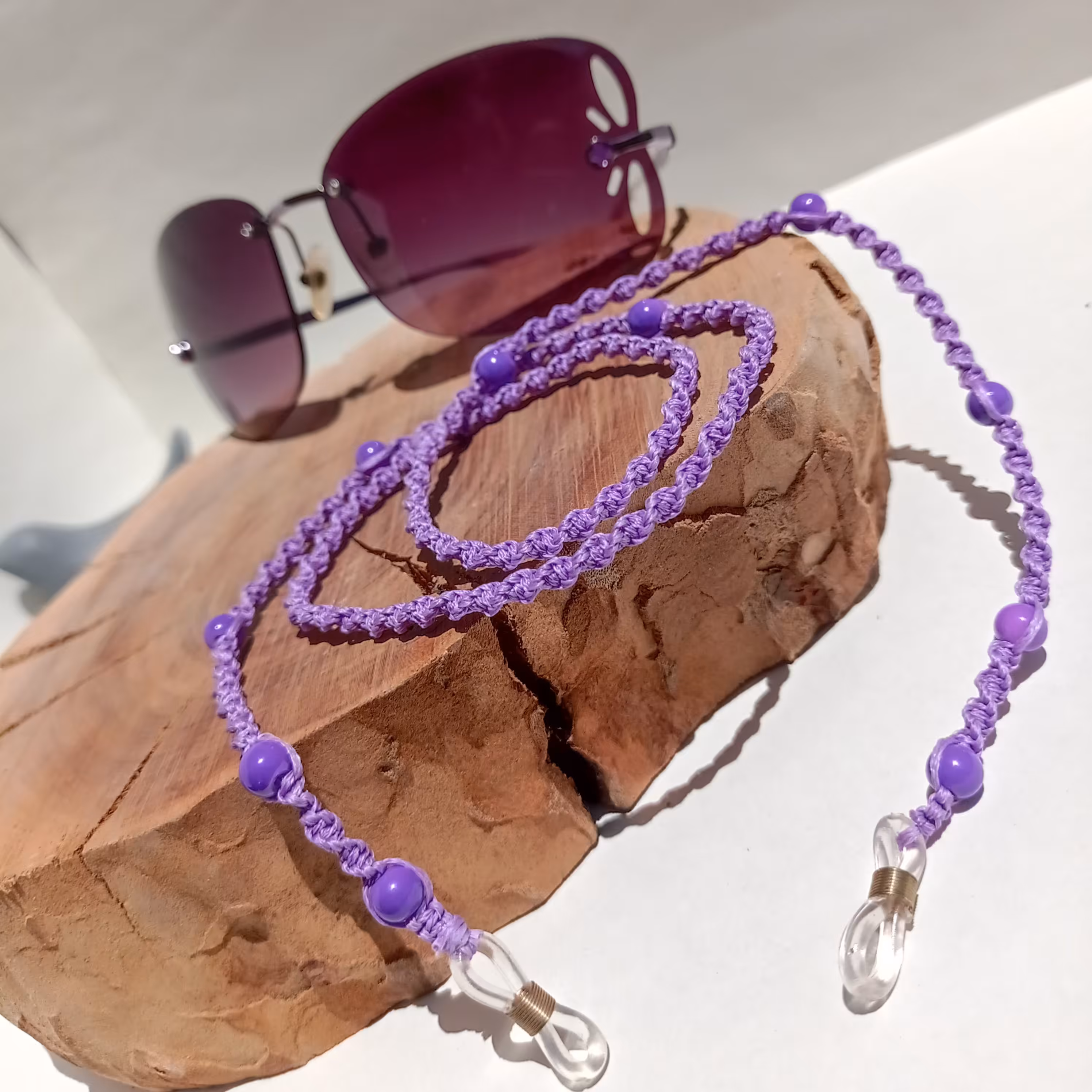 بند عینک میکرو مکرومه دست بافت مهره ای