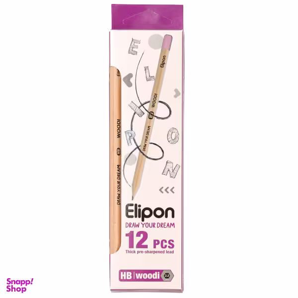 مداد مشکی الیپون (Elipone) مدل چوبی شش گوش کد 8110201 بسته 12 عددی