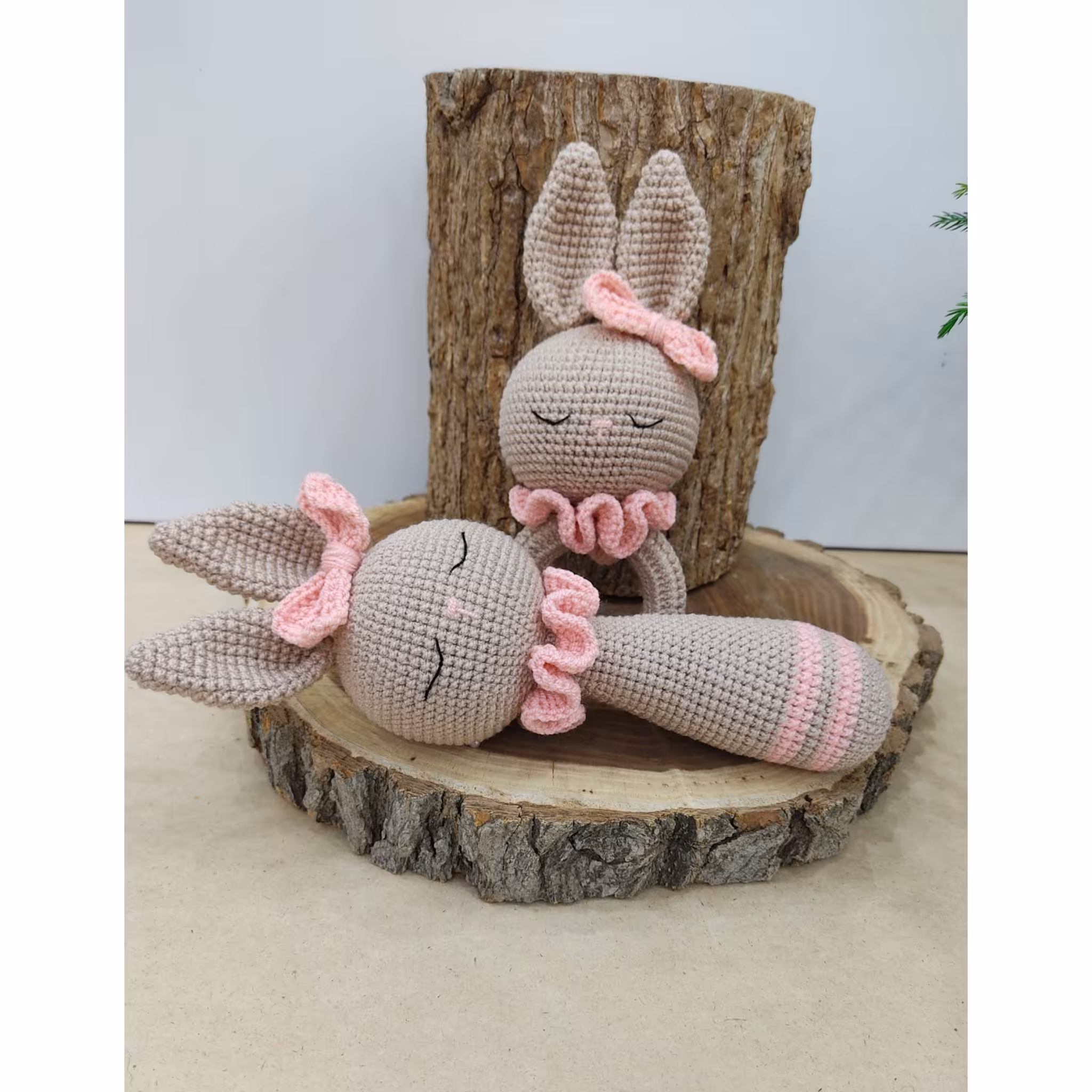 ست جغجغه حلقه چوبی ودسته دار خرگوش