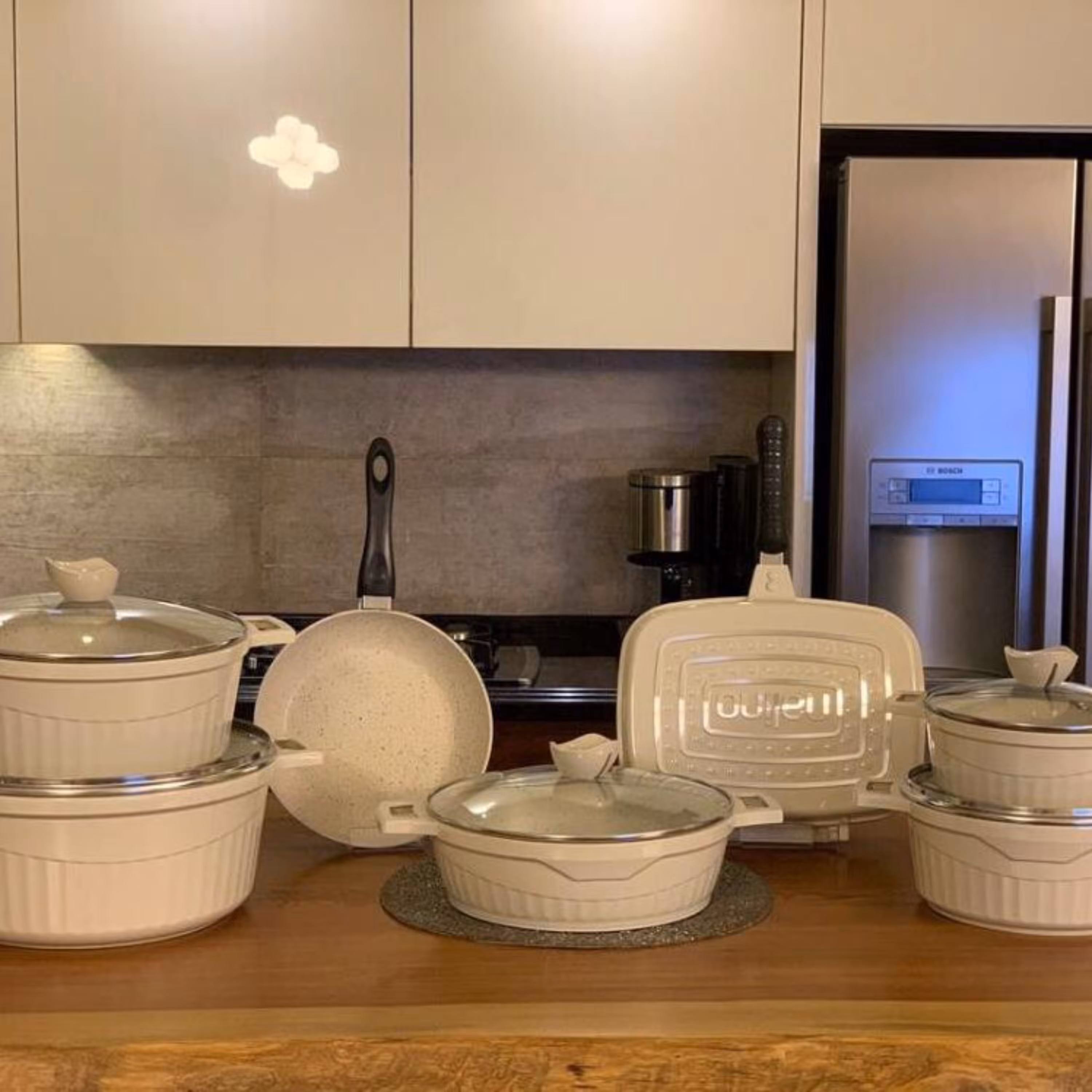 سرویس قابلمه طرح چدن 15 پارچه کرم نالینو