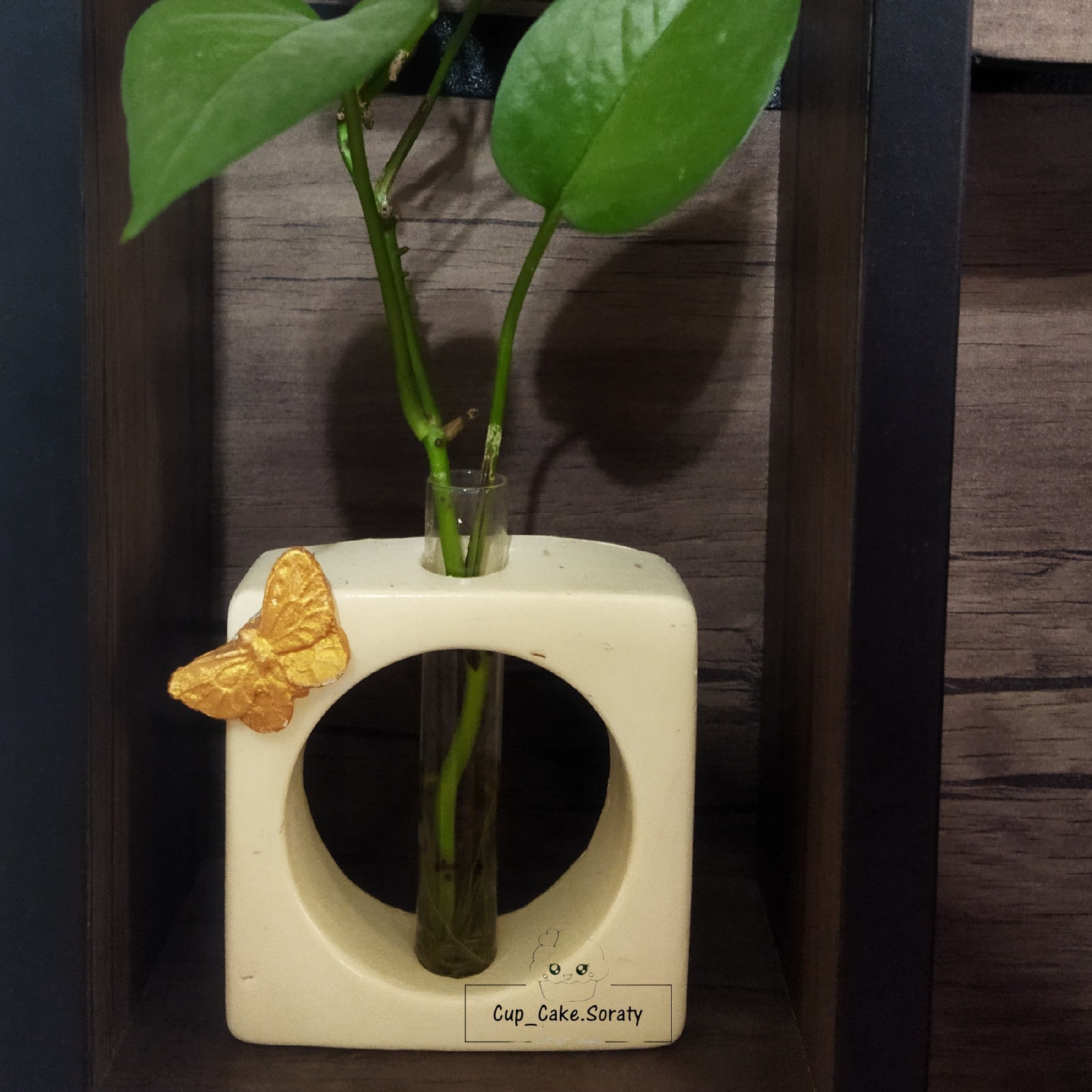 گلدان گلجای طرح دایره ای  رنگ کرم