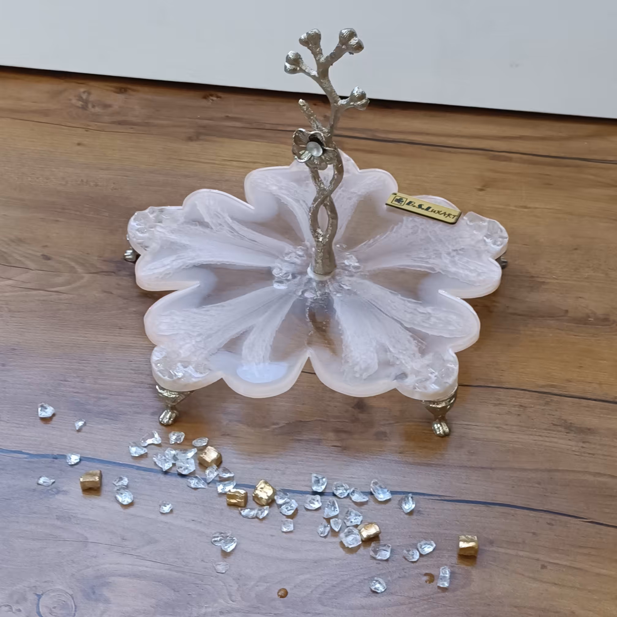 شیرینی خوری رزینی 25سانتی رنگ صورتی شیشه ای