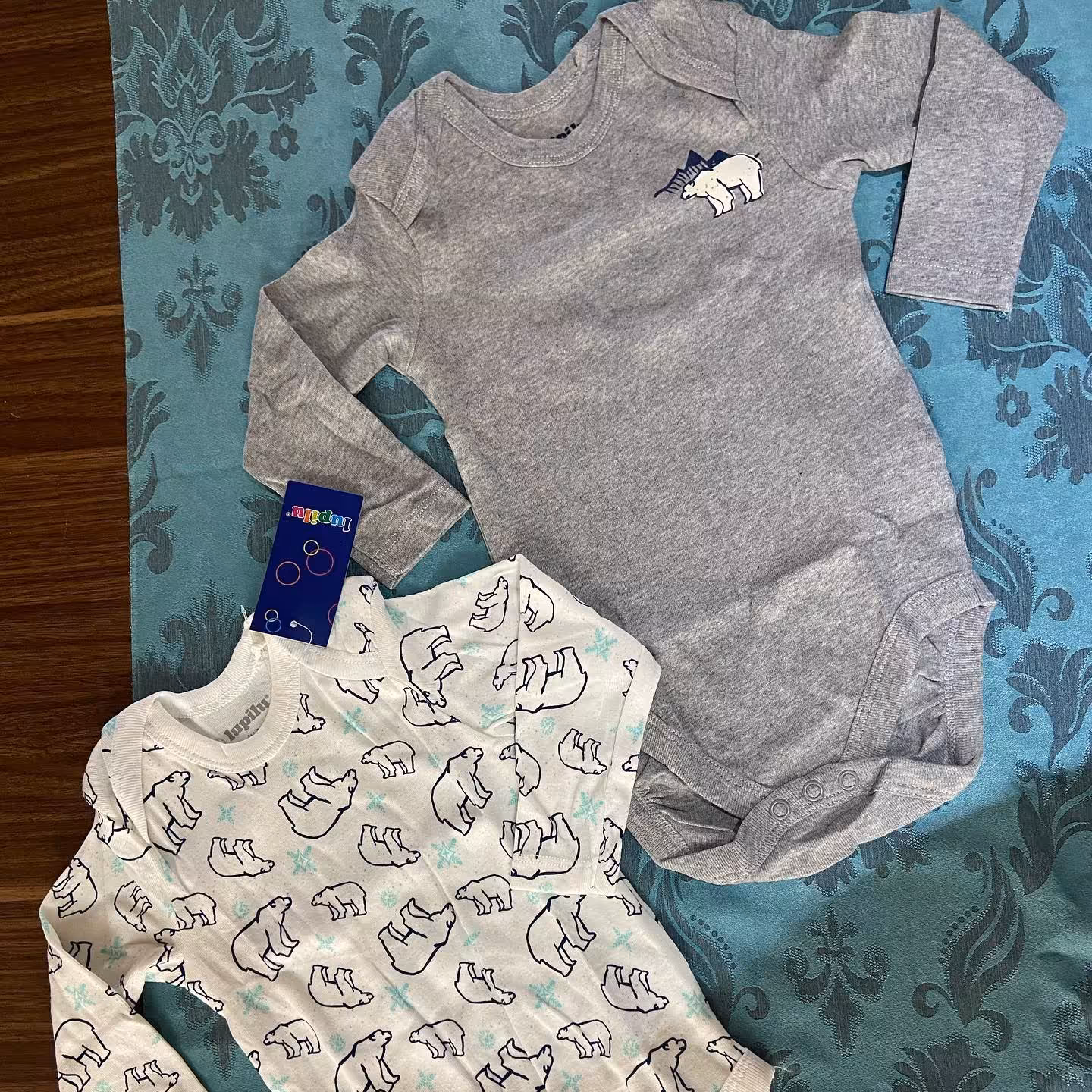 پک دوتایی زیر دکمه یا بادی آستین دار طرح خرس برندlupilu  لوپیلو آلمان سایز 6تا12ماه 