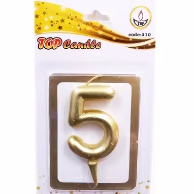 شمع عدد 5 متالیک تاپ طلایی
