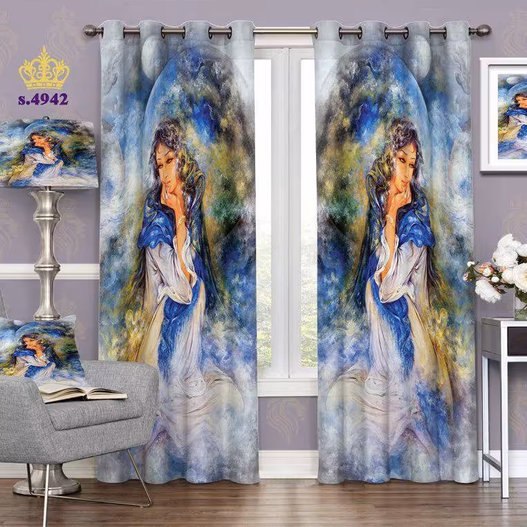 پرده پذیرایی دو قواره پانچ چهره طرح زمین و مادر کد S4942