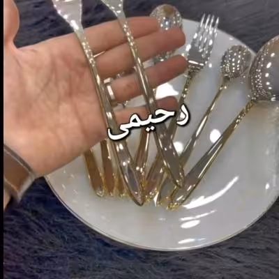 سرویس قاشق و چنگال 24نفره 120پارچه نقره ای دهانه اروپایی دور نوار طلای