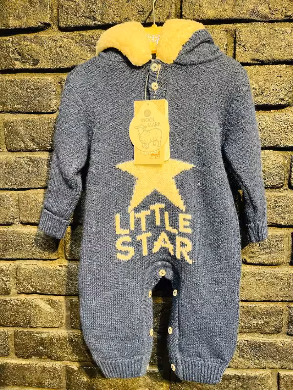 کاپشن سرهمی نوزادی بافت لاینردار نیپرلند اصل ترکیه سایز 6-3 ماه رنگ سورمه ای ستاره   nipperland  TURKIYE