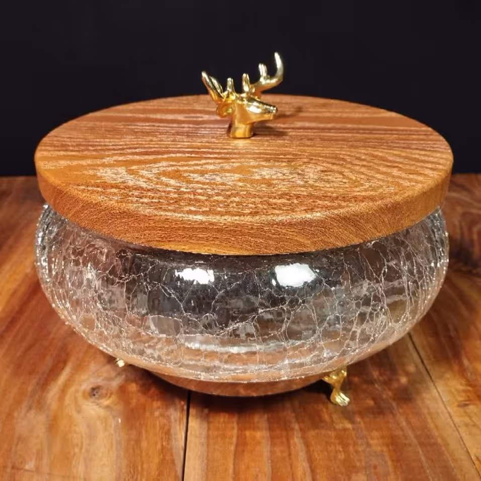 آجیل خوری شیشه آبگز  سه پایه درب و زیره وکیوم