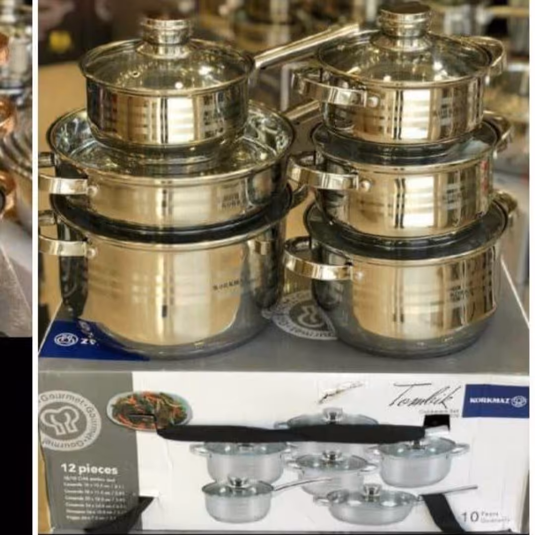 سرویس 12 پارچه کرکماز استیل دسته طلایی