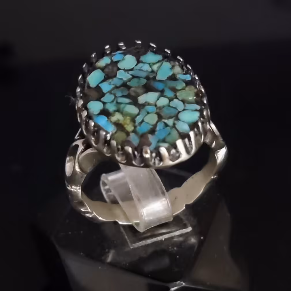 انگشتر مردانه طرح نقره خرده فیروزه سایز10