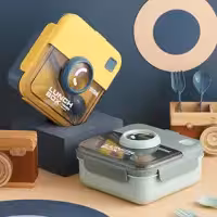 لانچ باکس مربعی 1000 میل با قاشق و چنگال طرح دوربین Yakada