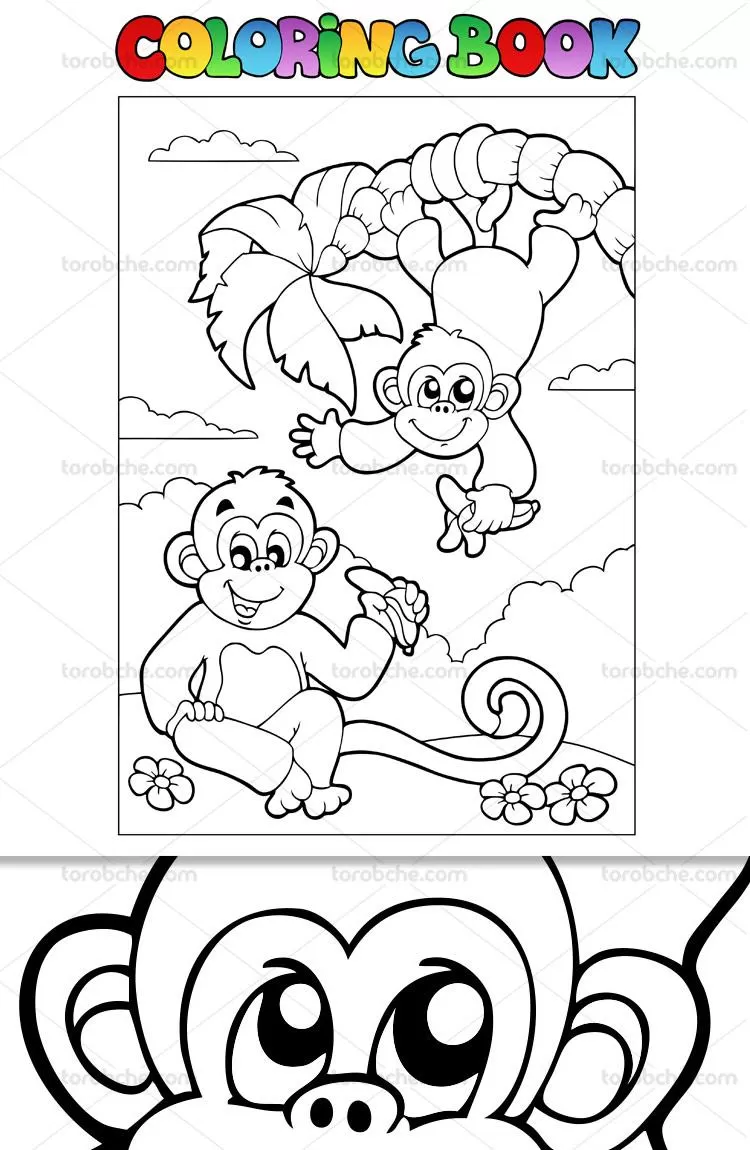 وکتور رنگ آمیزی کودک میمون | گرافیک با طعم تربچه