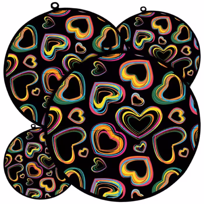 دمکنی ست چهار تکه پارچه ای مخمل دو رو چاپ طرح قلب رنگی سایز 20، 25، 30 و 35 مدل B21-1004 شرکت رنس