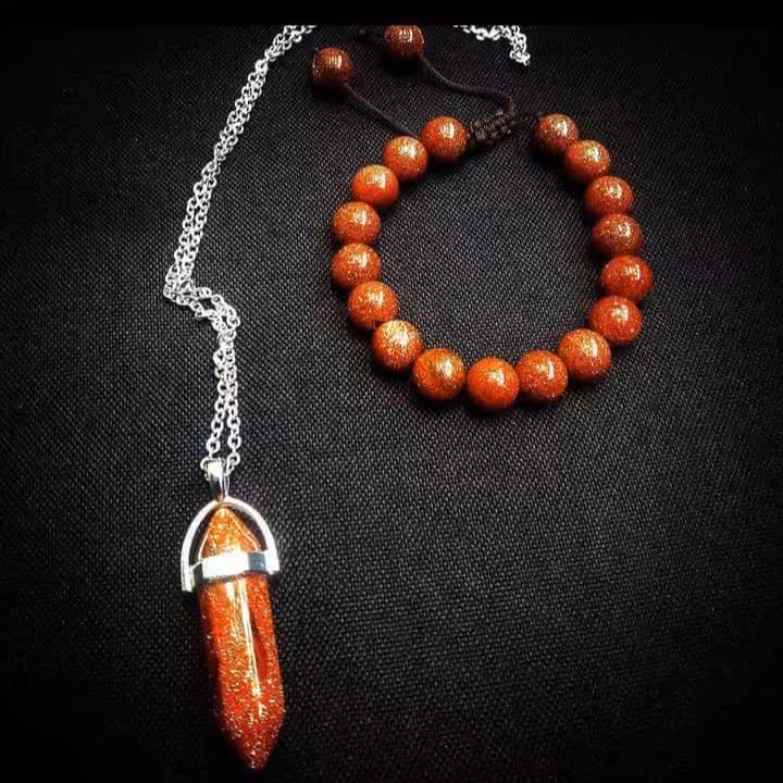 نیم ست دستبند و گردنبند سنگ دلربا قهوه ای سایز سنگ ده گردنبند آویز  سنگ دلربامنشوری 