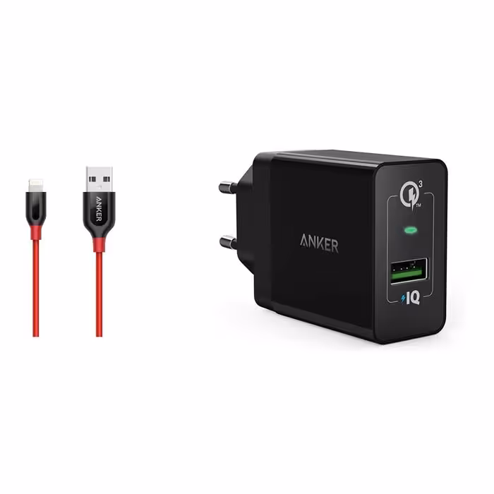 شارژر دیواری انکر مدل A2013 Power Port به همراه کابل تبدیل لایتنینگ