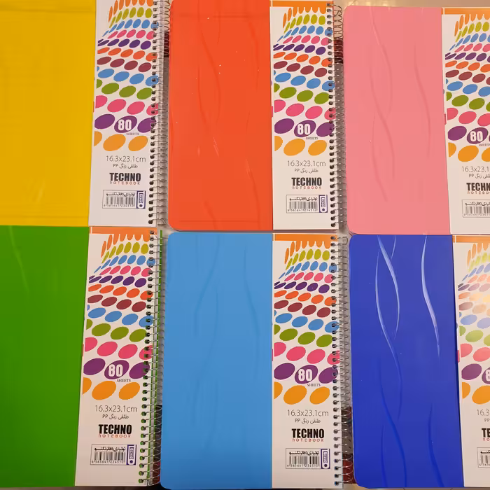 دفتر فنری 80 برگ تک رنگ با طرح یووی برند تکنو