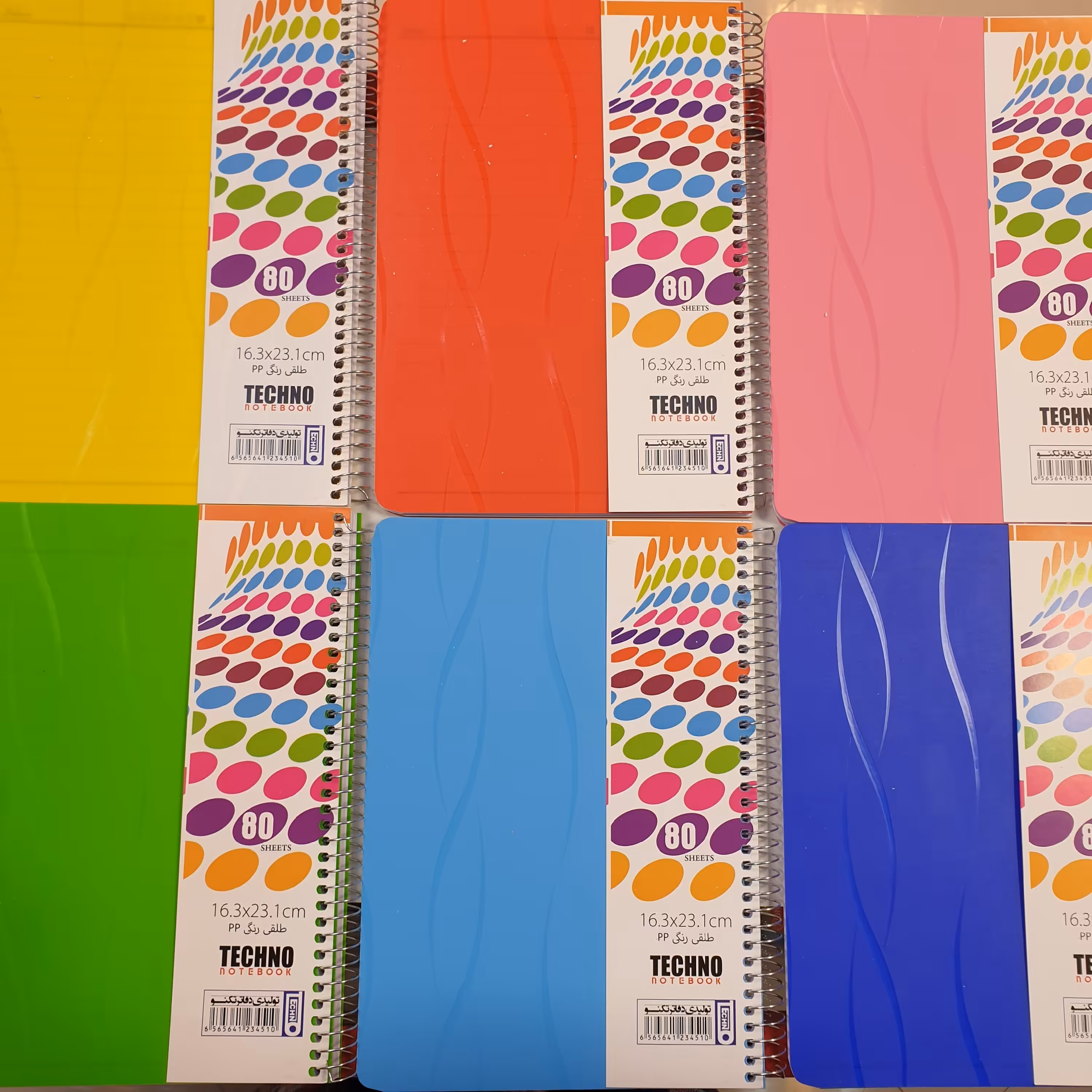 دفتر فنری 80 برگ تک رنگ با طرح یووی برند تکنو