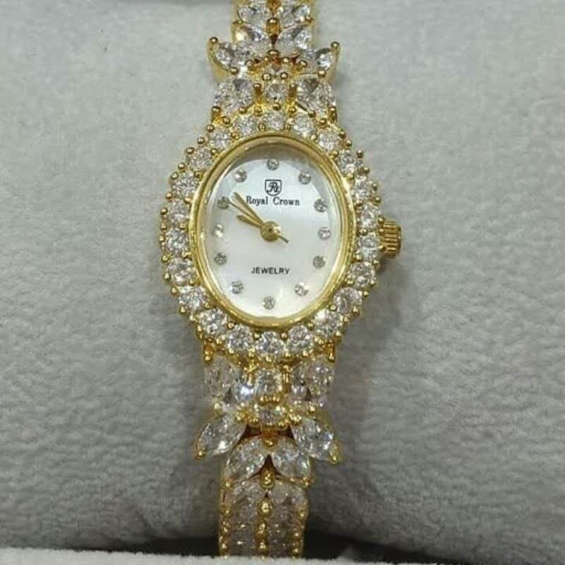 ساعت نگین دار طلایی زنانه رویال کرون Royal Crown کد 1564